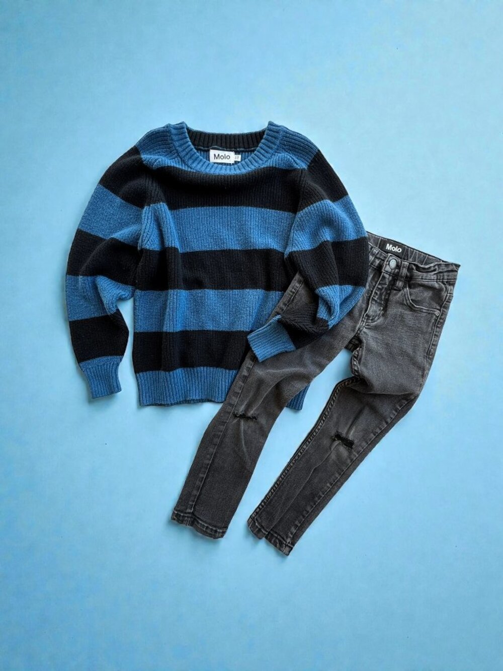 Molo Kids 2pc Lot Striped Sweater + Black Skinny Jeans Sz 7
